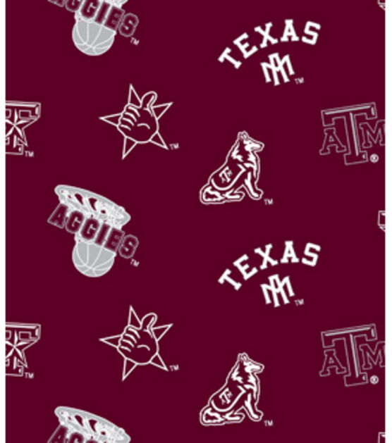 Texas A&M University Aggies Fleece Fabric Allover Maroon