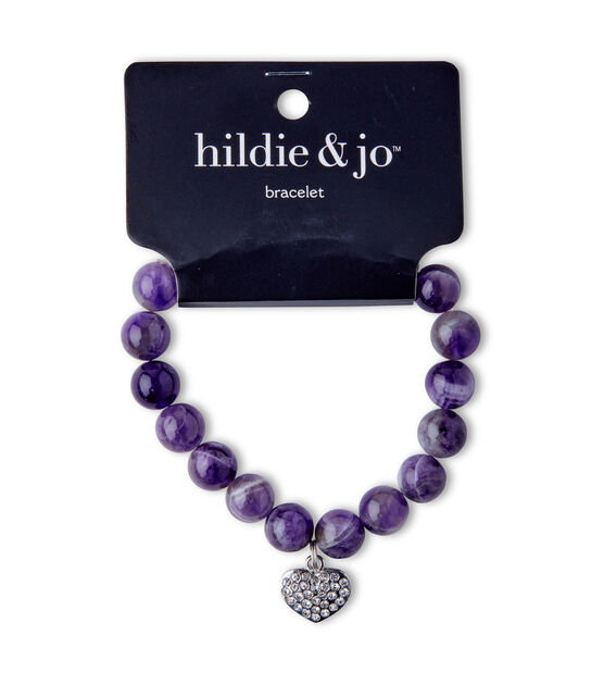 Purple Beaded Stretch Bracelet With Silver Heart Charm by hildie & jo