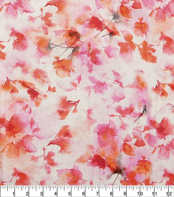 Blurred Floral & Leaves Red Packed Premium Cotton Lawn Fabric, , hi-res, image 2