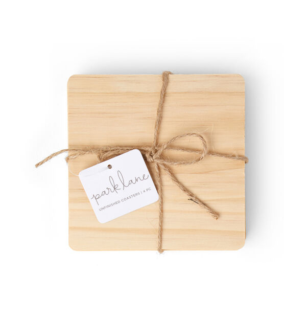 4 Unfinished Wood Square Coasters 4pk by Park Lane