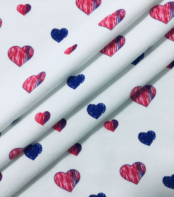 Hearts on Cream Cotton Interlock Knit Fabric by POP!, , hi-res, image 3