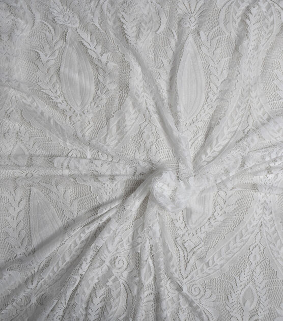 White Bridal Large Scale Boho Lace Fabric, , hi-res, image 1