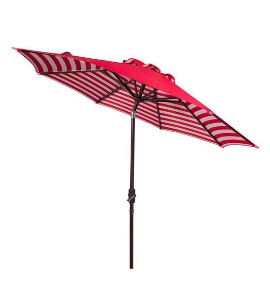Safavieh 9' Red Athens Striped Auto Tilt Patio Umbrella, , hi-res, image 6