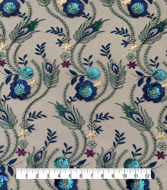 3D Sequins with Peacock Floral Fabric, , hi-res, image 1