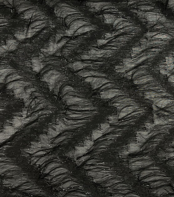 Black Faux Feather Chevron On Chiffon Fabric, , hi-res, image 1