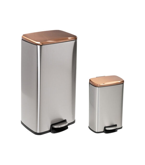 Honey Can Do 13.5" x 24" Rose Gold Stainless Steel Step Trash Cans 2ct