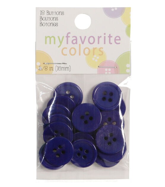 My Favorite Colors 5/8" Navy Blue Round 4 Hole Buttons 18pk