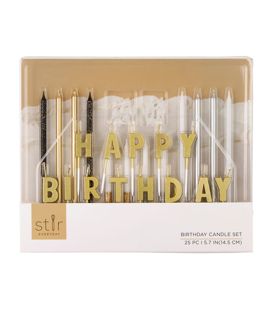 6" Metallic Gold Happy Birthday Candles 25pc by STIR