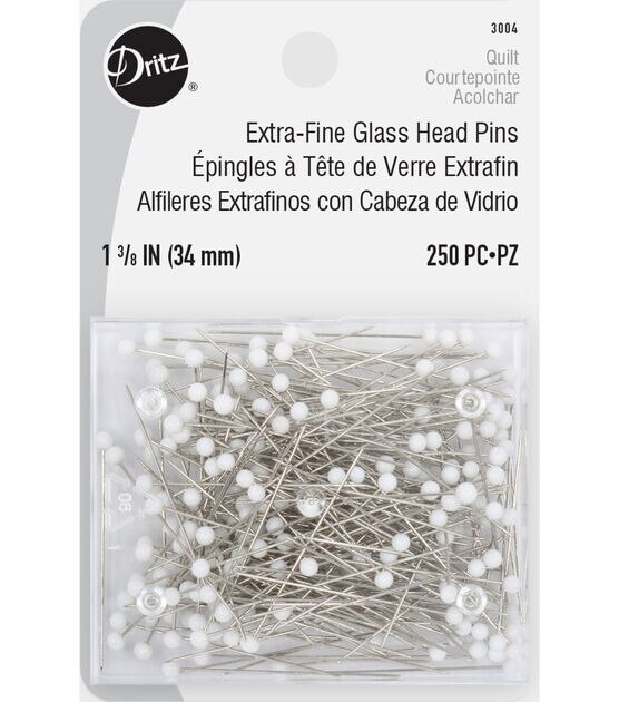Dritz 250 Extra-Fine Glass Head Quilting Pins - Size 22