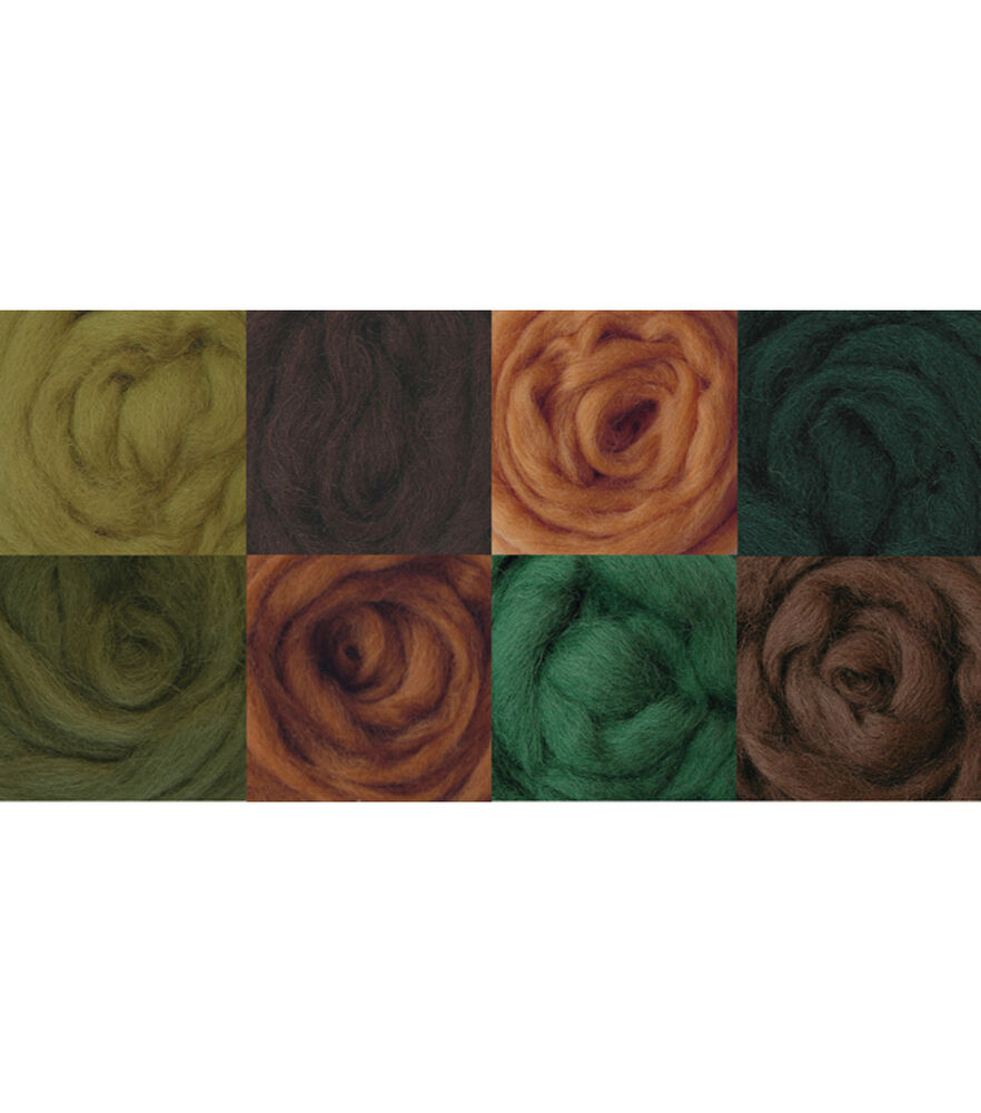 Wistyria Editions .22oz Ultra Fine Needle Felting Roving Wool 8ct, Woodsy, swatch