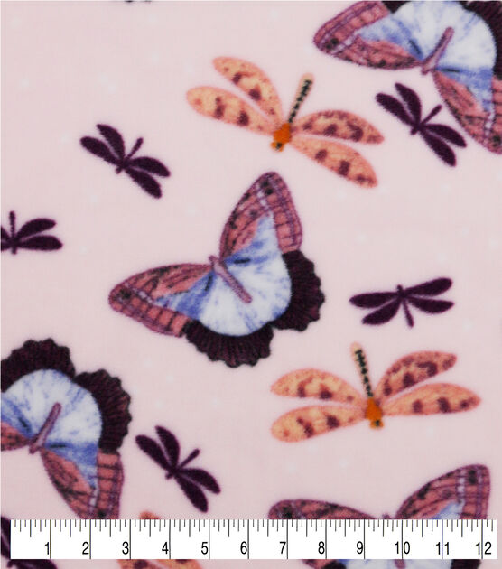 Dragonflys & Butterflies on Pink Anti Pill Fleece Fabric, , hi-res, image 3