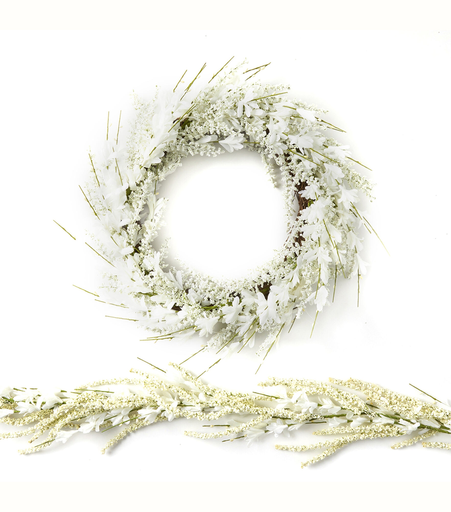 Spring White Forsythia and Berry Matching Wreath & Garland