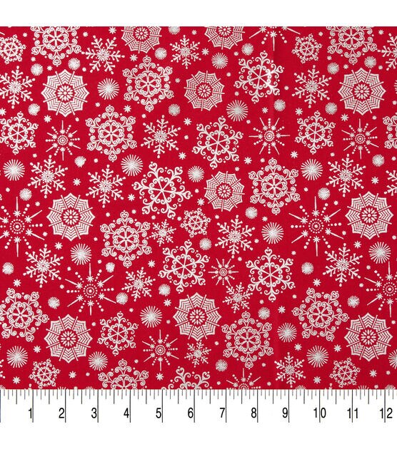 White Metallic Snowflakes on Red Christmas Cotton Fabric, , hi-res, image 3