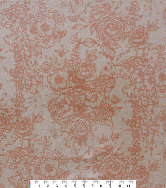 Coral Winter Faded Floral Quilt Glitter Cotton Fabric by Keepsake Calico, , hi-res, image 2