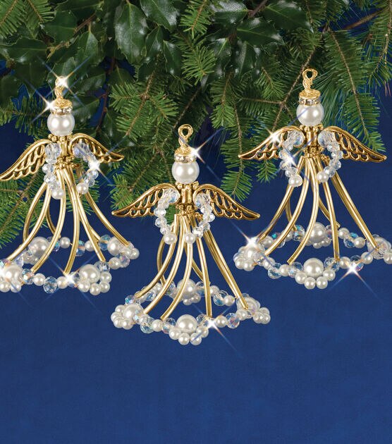 Solid Oak Nostalgic Christmas Beaded Crystal Ornaments Kit Golden Angels, , hi-res, image 2