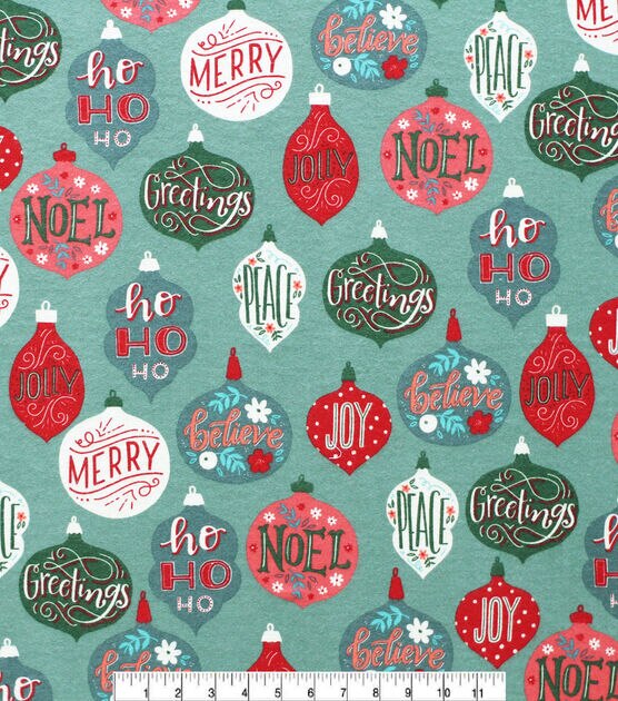 Word Ornaments on Blue Super Snuggle Christmas Flannel Fabric, , hi-res, image 2