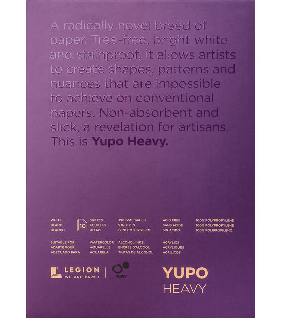 Legion Paper Yupo 10 sheet 5''x7'' 144 lb Heavy Pad White