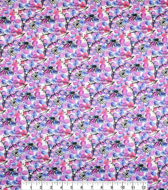 Purple Sketched Floral on White Quilt Cotton Fabric by Keepsake Calico, , hi-res, image 2