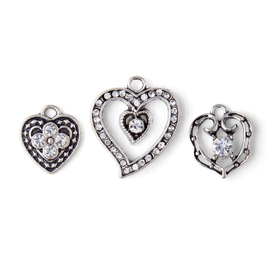3pk Valentine's Day Silver Metal Heart Charms by hildie & jo, , hi-res, image 2