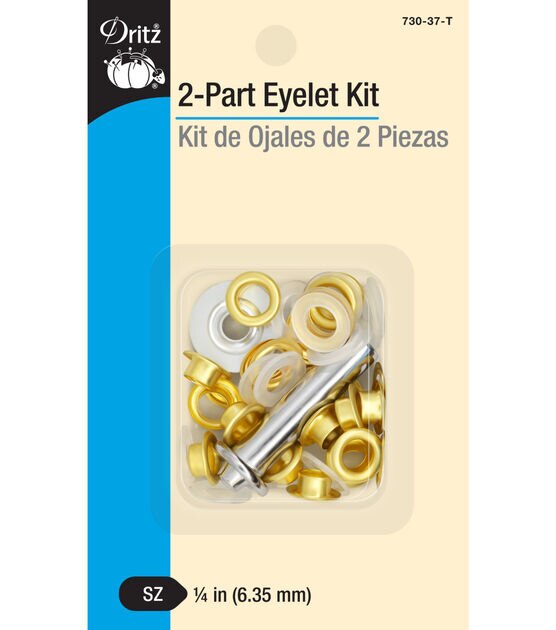 Dritz 1/4" 2-Part Eyelets & Tools, 15 Sets, Matte Gold
