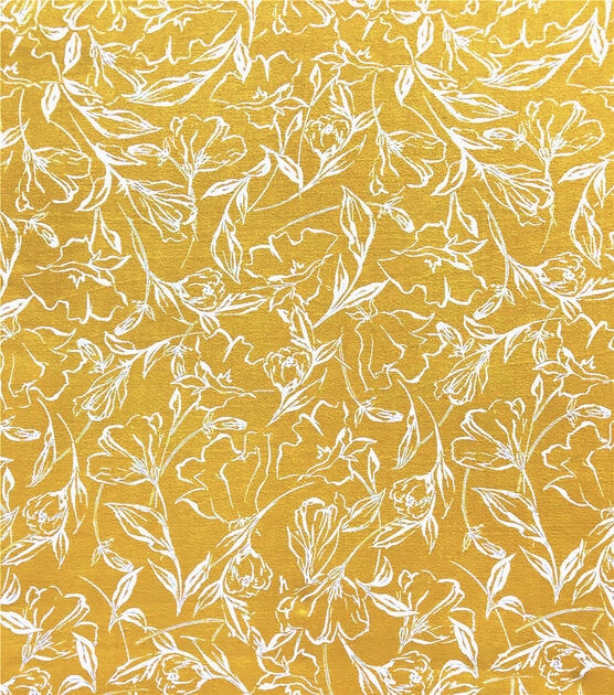 Yellow Sketched Floral Double Brush Jersey Knit Fabric