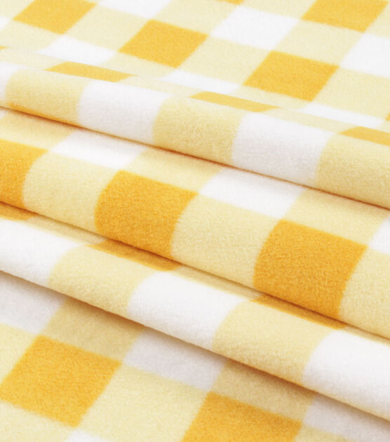 Yellow & White Gingham Pattern Anti Pill Fleece Fabric, , hi-res, image 2