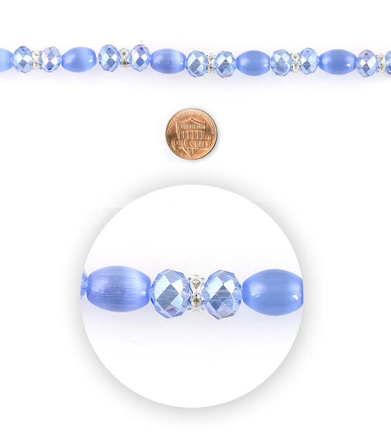 7" Blue Glass Cat's Eye Crystal Bead Strand by hildie & jo