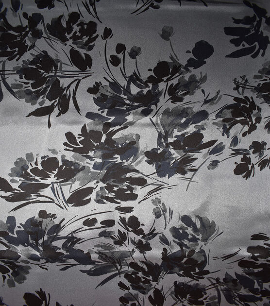 Blue Tonal Floral Shiny Charmeuse Silky Fabric, , hi-res, image 2