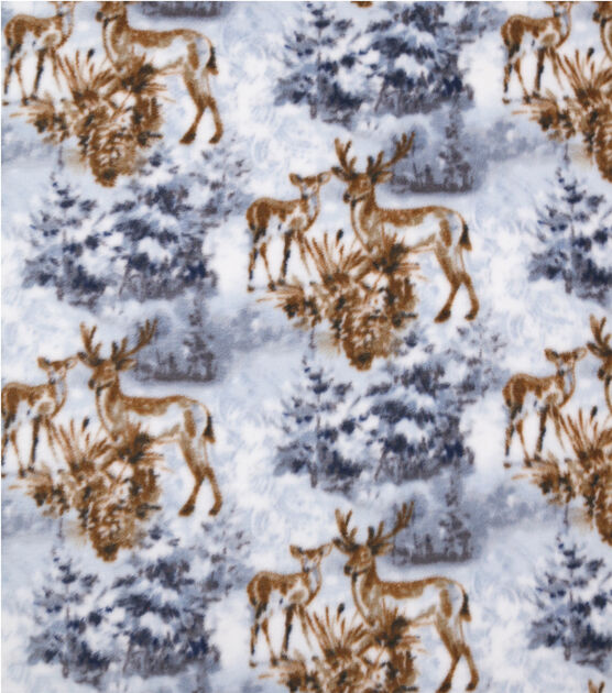 Baby Deer on Snow Anti Pill Fleece Fabric