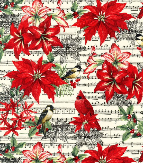 Robert Kaufman Birds & Flowers on Music Christmas Cotton Fabric
