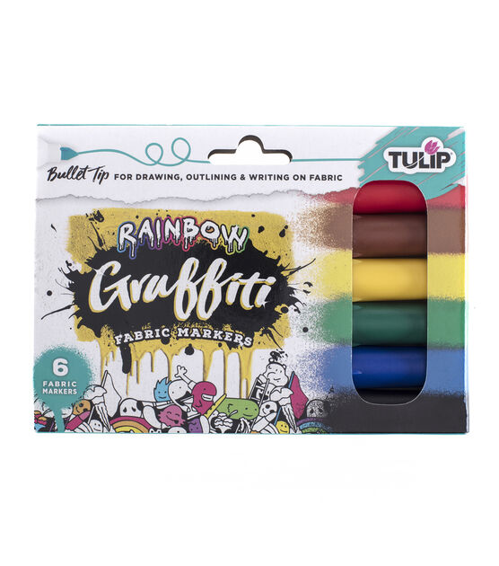 Tulip 6 pk Graffiti Bullet Tip Fabric Markers Rainbow