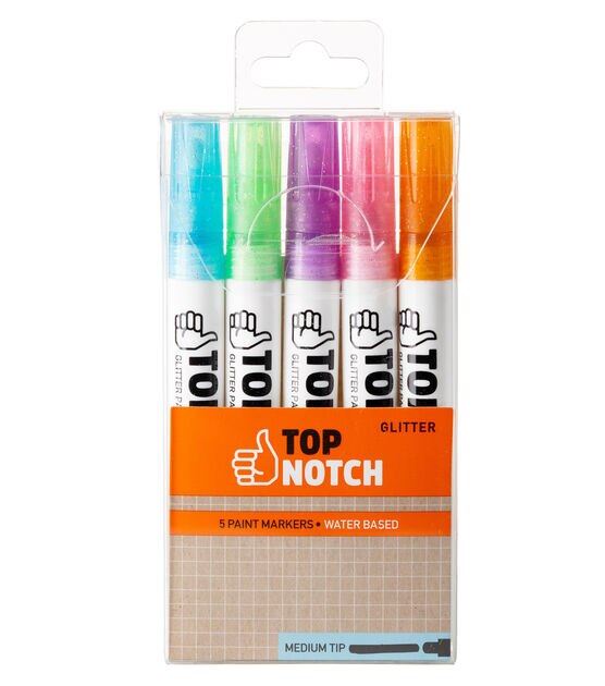 5ct Pastel Medium Tip Water Based Glitter Paint Markers by Top Notch