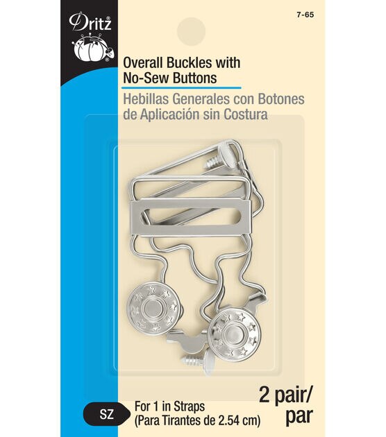 Dritz 1" Overall Buckles with No-Sew Buttons, Nickel, 2 pc