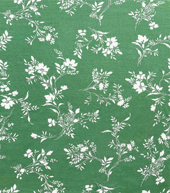 White Floral on Green Smocked Rayon Challis Fabric