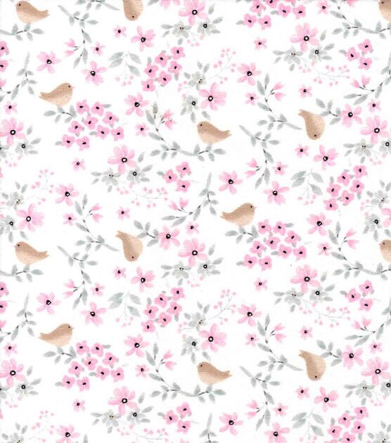 Hazel Floral Bird Nursery Flannel Fabric, , hi-res, image 2