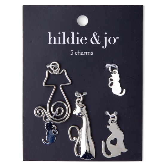 5pk Silver Cat Charms by hildie & jo