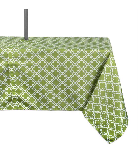 Design Imports Green Lattice Outdoor Tablecloth with Zipper 120"