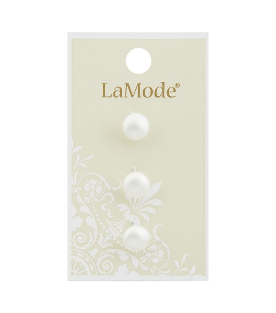 La Mode 3/8" White Pearl Shank Buttons 3pk