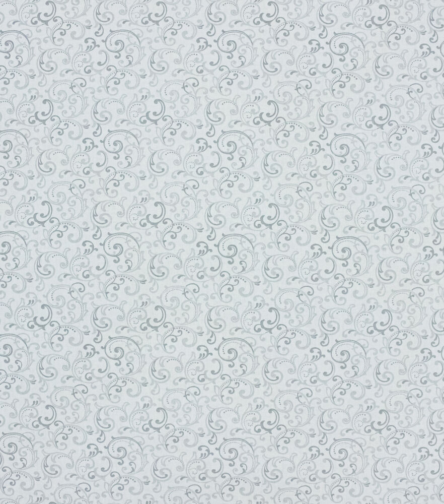 Dotted Scrolls Quilt Metallic Cotton Fabric by Keepsake Calico, White, swatch
