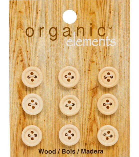 Organic Elements 1/2" Wood Round 4 Hole Buttons 9pk, , hi-res, image 1