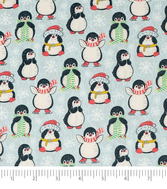 Singer Penguins & Snowflakes on Blue Christmas Cotton Fabric