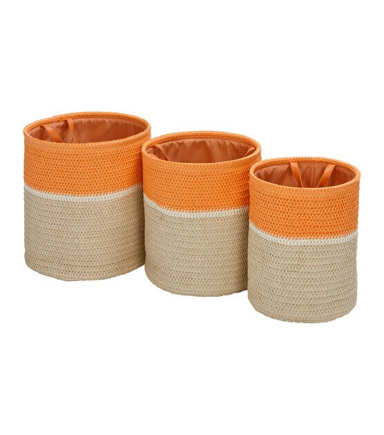 Honey Can Do 15" Beige & Orange Paper Straw Nesting Baskets 3ct, , hi-res, image 4