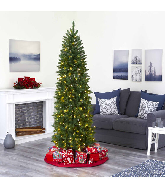 Nearly Natural 7' Clear Pre Lit Green Slim Mountain Pine Christmas Tree, , hi-res, image 7