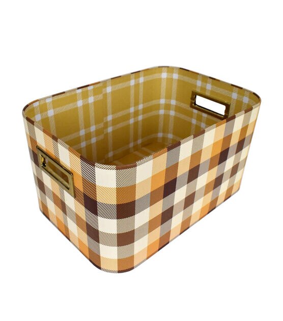 14" Yellow Buffalo Checks Oval Lidded Box With Cutout Handles, , hi-res, image 2