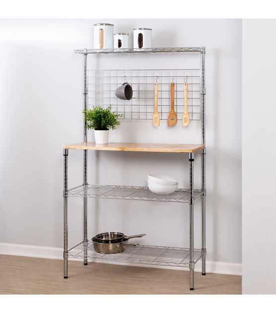 Honey Can Do 36" x 61" Chrome 4 Tier Baker's Rack With Grid Storage, , hi-res, image 3