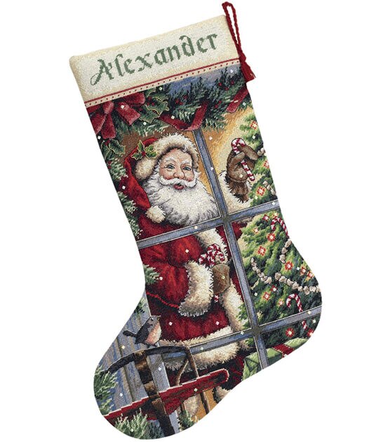 Dimensions 16 Candy Cane Santa Counted Cross Stitch Stocking Kit