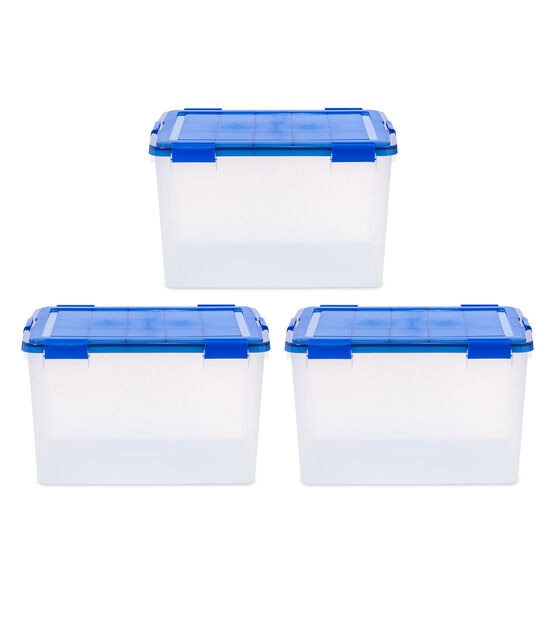 IRIS Storage Gasket Box Container Large 15-Gallons (60-Quart) Blue Tote  with Latching Lid at