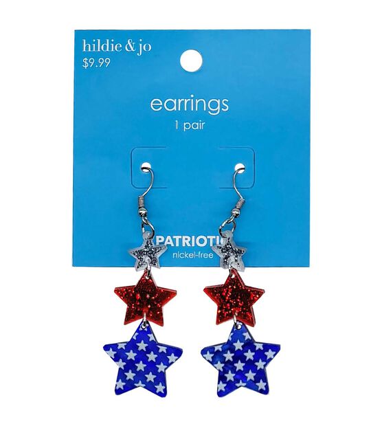 3" Patriotic Red White & Blue Star Dangle Earrings by hildie & jo