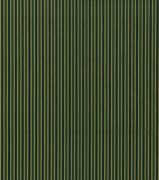 Metallic Gold Stripe on Green Holiday Cotton Fabric