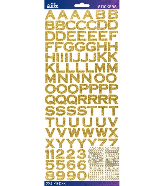 Sticko 224 Pack Copperplate Glitter Alphabet Stickers Gold